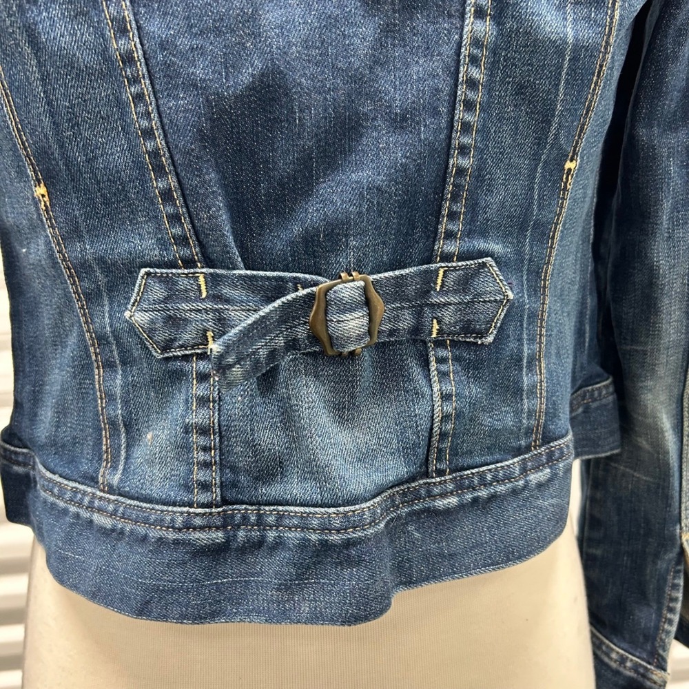 Vintage USA made 7 For All Mankind Denim Trucker Jacket Medium Wash Cinch - Picture 2 of 12
